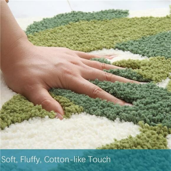 Green leaf bathroom rug non slip absorbent soft washable microfiber bath mat 16x - Picture 5 of 7